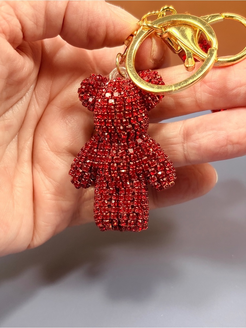 Dazzling Red Crystal Teddy Bear Keychain Wristlet - Picture 4 of 6
